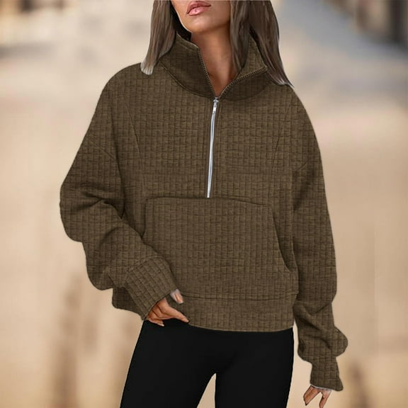 Women's Sweatshirt Half Zip Short Pullover Quarter Zip Hoodie Autumn Clothing Dress Clothes Knit Sweater Pants Set Graphic Sweatshirt Women Vintage Sweater Jacket Women Half Zip Pullover Women Extra
