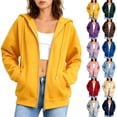 thumbnail image 1 of Women's Sweatshirt Jackets Zip up Hooded Long Sleeve Oversized Hoodie Coat Casual Loose Fashion Outwear With Pockets (XL, Yellow), 1 of 7