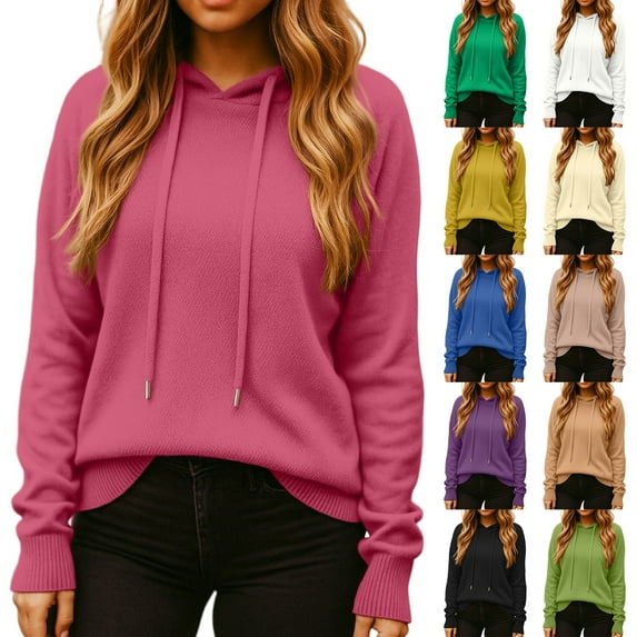 Women's Sweatshirt Knitted Sweater Casual Hooded Sweater for Fall Winter Sporty Casual Looks,Dark Green,L