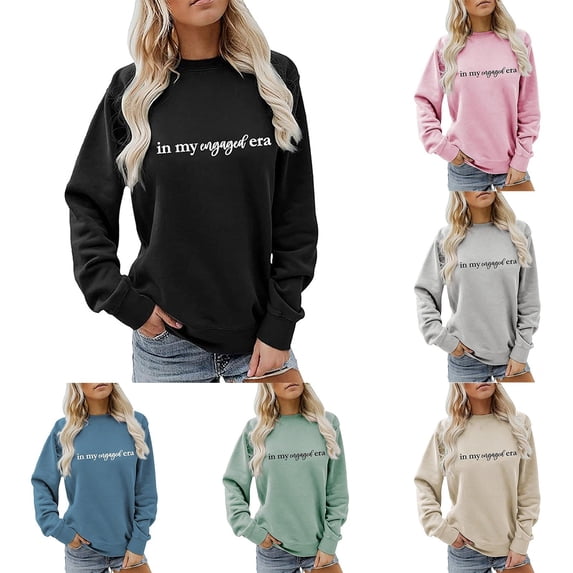 Women's Sweatshirt Letter Print Crewneck Regular Fit Spring Fashion Pullover Sweater Long Sleeve Fall Tops