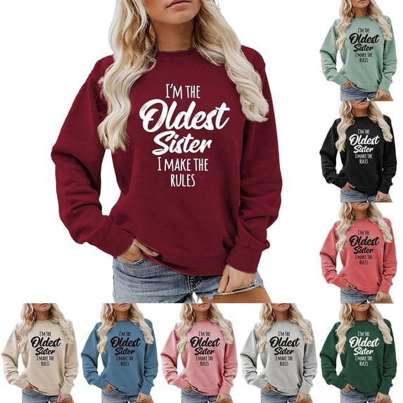 Women's Sweatshirt Letter Print Long Sleeve Crewneck Regular Fit Spring Basic Pullover Sweater Fall Tops