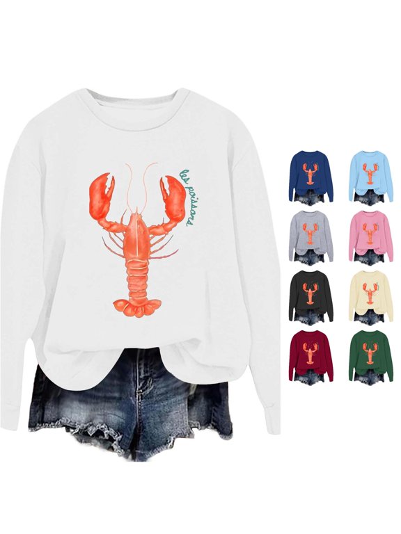 Women's Sweatshirt Lobster Graphic Crew Neck Long Sleeve Pullover Cottagecore Streetwear Casual Top