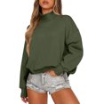 thumbnail image 1 of Women's Sweatshirt Long Sleeve Casual Comfort Loose Lightweight High Neck with Pocket Solid Color Fashion Top for Women Daily Wear,Dark Green,S, 1 of 6