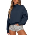 thumbnail image 1 of Women's Sweatshirt Long Sleeve Casual Comfort Loose Lightweight High Neck with Pocket Solid Color Fashion Top for Women Daily Wear,Navy,S, 1 of 6