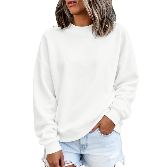 Women's Sweatshirt Long Sleeve Crew Neck Casual Loose Fit Pullover Tops Soft Comfortable Basic Solid Color Fall Winter Fashion Outfit Trendy Oversized Hoodie