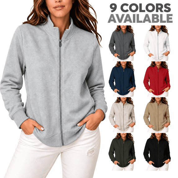 Women's Sweatshirt, Long Sleeve Stand Collar Zipper with Pockets