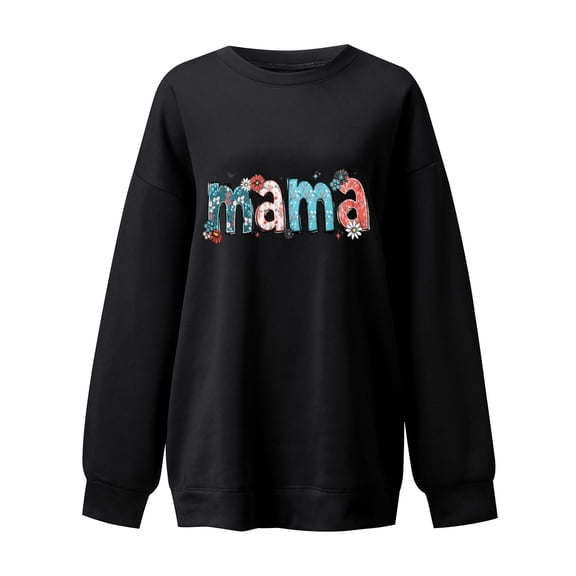 Women's Sweatshirt Mama Letter Print Long Sleeve Crew Neck Pullover Hoodies Tops
