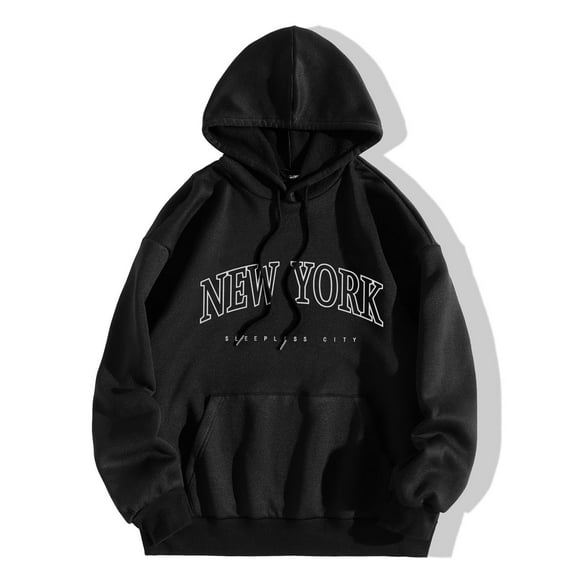 Women's Sweatshirt New York Crewneck Long Sleeve Hooded Pullover Tops (Black L)