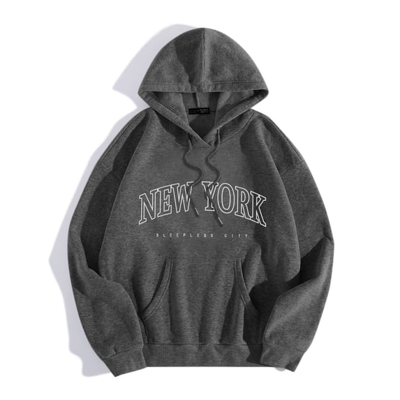 Women's Sweatshirt New York Crewneck Long Sleeve Hooded Pullover Tops (Dark Gray S)