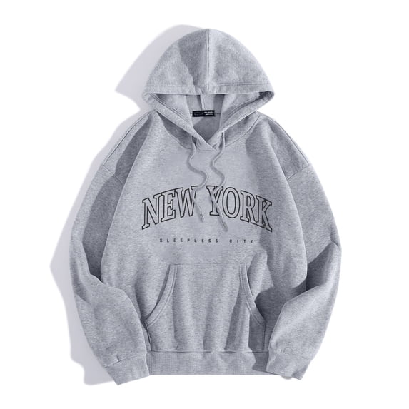 Women's Sweatshirt New York Crewneck Long Sleeve Hooded Pullover Tops (Grey S)