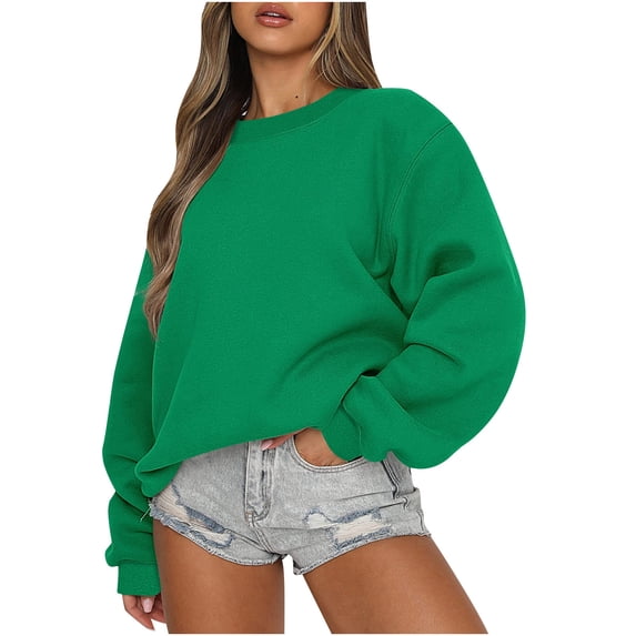 Women's Sweatshirt Oversized Casual Pullover Fleece Y2K Tops 2023 Fall Fashion Crewneck Loose Fit Hoodie Long Sleeve Lightweight Jumper Solid Color Lounge Wear Outfit Sale