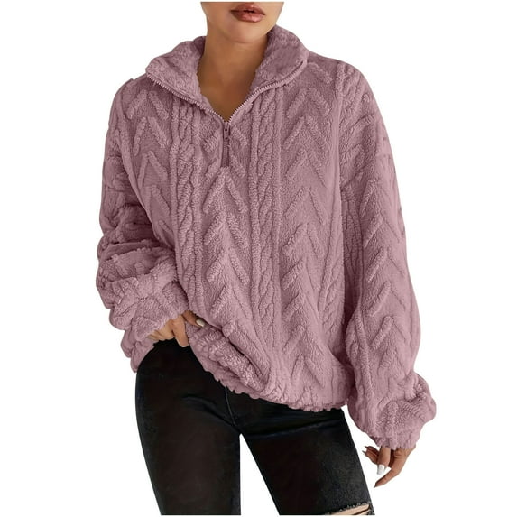 Women's Sweatshirt Quarter Zipper Warm Sherpa Fleece Shirt Long Sleeve Pullover Sweatshirt Top