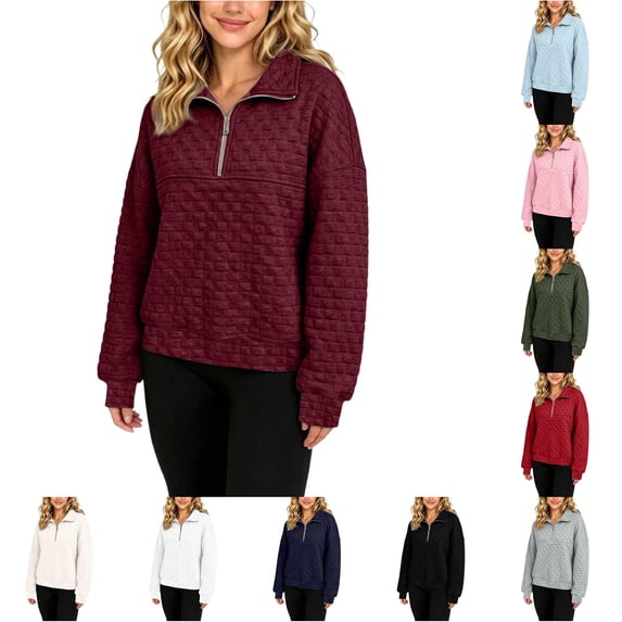Women's Sweatshirt Quilted Texture Quarter Zip Collared Long Sleeve Pullover Sweatshirt Streetwear Loungewear Top