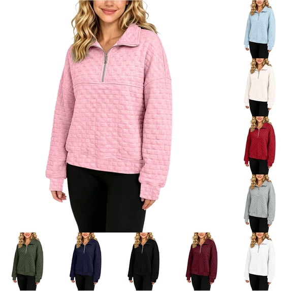Women's Sweatshirt Quilted Texture Quarter Zip Collared Long Sleeve Pullover Sweatshirt Streetwear Loungewear Top