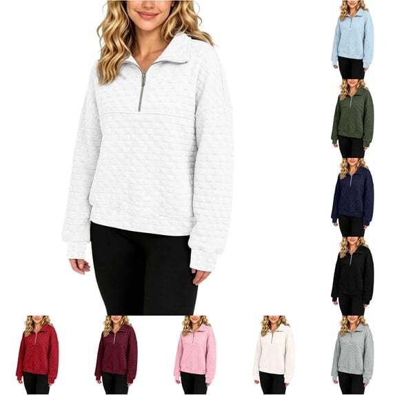 Women's Sweatshirt Quilted Texture Quarter Zip Collared Long Sleeve Pullover Sweatshirt Streetwear Loungewear Top