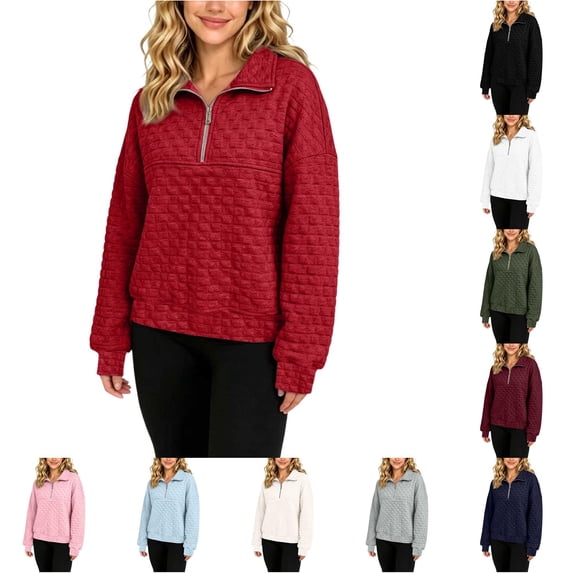Women's Sweatshirt Quilted Texture Quarter Zip Collared Long Sleeve Pullover Sweatshirt Streetwear Loungewear Top
