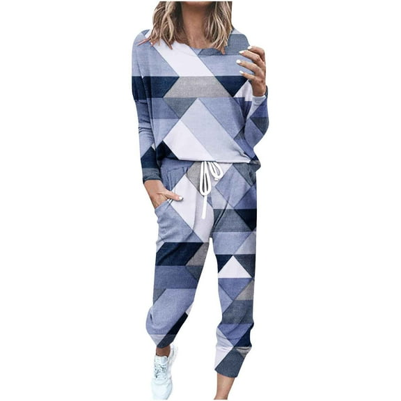 Women's Sweatshirt Sets Fashion Printed Shirt Top Round Neck Long Sleeves and Loose Long Sweatpants with Drawstring Pockets Casual Sports Home Wear Set