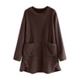 thumbnail image 1 of Women's Sweatshirt Sherpa Fuzzy Fleece Long Crewneck Sweater Soft Cozy Pullover Winter Warm Loungewear Tops, L Brown, 1 of 7