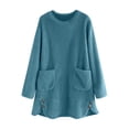 thumbnail image 1 of Women's Sweatshirt Sherpa Fuzzy Fleece Long Crewneck Sweater Soft Cozy Pullover Winter Warm Loungewear Tops, S Navy, 1 of 7