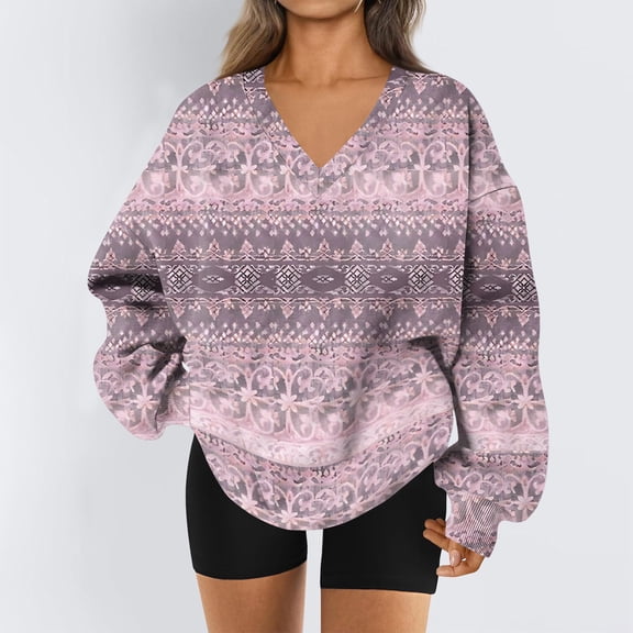 Women's Sweatshirt Sports Flannel Long Sleeve Top Casual V-Neck Sweatshirt Retro Design for Women Comfort Daily Pullover,Watermelon Red,3XL