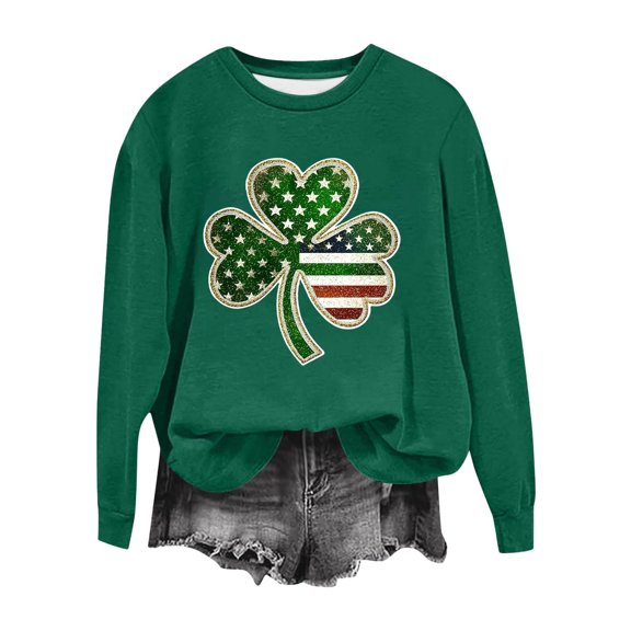 Women's Sweatshirt Stpatricksday 2026 Irish Print Crewneck Long Sleeve Oversized Pullover Oversized Sweatshirt Blackish Green L