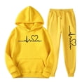 thumbnail image 1 of Women's Sweatshirt Sweatpants Sets Oversized Long Sleeve Pullover Jogger Comfy Valentine's Day Sets Hooded Tracksuits Set with Pocket Yellow L, 1 of 2