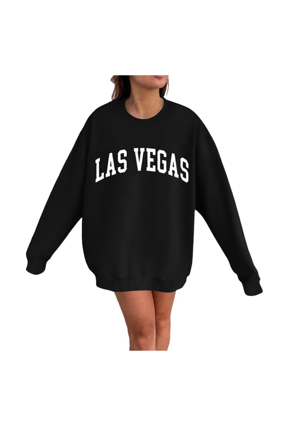 Women's Sweatshirt Unisex Men Letter Print Long Sleeve Crew Neck Pullover Shirts Black