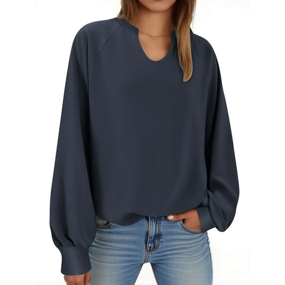 Women's Sweatshirt V-Neck Oversized Long Sleeve Casual Pullover Business Top Classic Hoodless Sweatshirts for Women Comfortable Loose Solid Color Tops Fall Fashion Streetwear Women