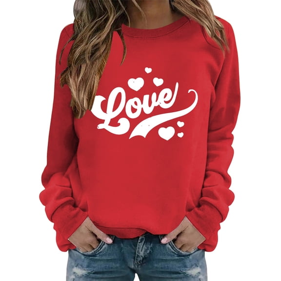 Women's Sweatshirt, Women Trendy Casual Love & Heart Pattern Sweatshirt Oversized Casual Crew Neck Pullover Women's Heart & "LOVE" Graphic Pullover