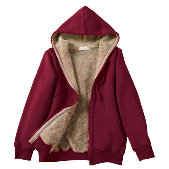 Women's Sweatshirt Women's Fashion Long Sleeve Zipper Hooded Composite Coat With Drawstring Sweater Coat Sweatshirt Women S Baggy Women Long Sleeve with Pocket Zipper Sweater Hooded Red M