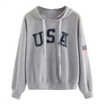 thumbnail image 1 of Women's Sweatshirt Women's Hoodie Letter Flag Printed Sweatshirt Long Sleeve Pullover Tops Blouse Fashions for Women Three Quarter Zip Oversized Zip up Hoodie for Women Womens Sweatshirts And H Gray M, 1 of 5