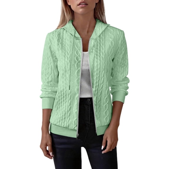 Women's Sweatshirt Zip Up Hooded Knit Jackets Color: Green Size: XXL