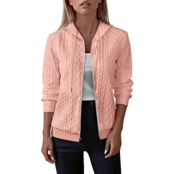 Women's Sweatshirt Zip Up Hooded Knit Jackets Color: Pink Size: XL