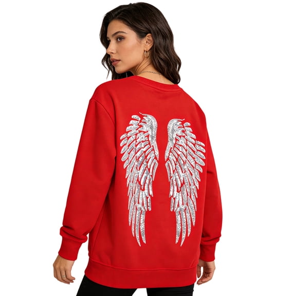 Women's Sweatshirt with Angel Wingss Long Sleeve Crewneck Womens Pullover Winter Sweatshirts for Women