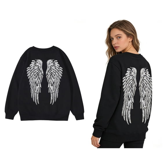 Women’s Sweatshirt with Angel Wingss Long Sleeve Cute Crewnecks Womens Pullover Tops Women Fall Sweatshirt