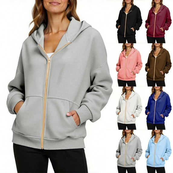 Women's Sweatshirt with Hoodies Long Sleeve Solid Color Casual Loose Jackets with Pocket Women Winter Clothing OutfitsWine M