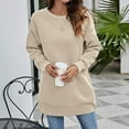 thumbnail image 1 of Women's Sweatshirts 2023 Fall Winter New Round Neck Pocket Mid Length Casual Loose Sweater Beige, 1 of 6