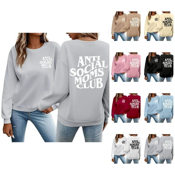 Women's Sweatshirts 2025 Anti Social Moms Club Sweatshirt Crewneck Drop Shoulder Pullover Tops Sweatshirt for Women