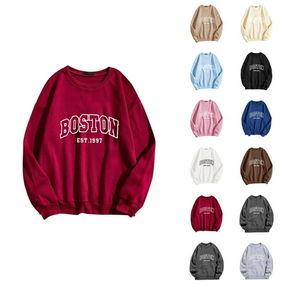 Women's Sweatshirts 2025 Boston Sweatshirt Long Sleeve Crewneck Trendy Casual Pullover Tops Sweatshirt for Women