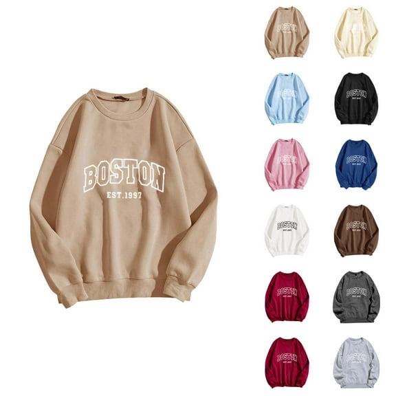 Women's Sweatshirts 2025 Boston Sweatshirt Long Sleeve Crewneck Trendy Casual Pullover Tops Sweatshirt for Women
