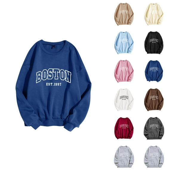 Women's Sweatshirts 2025 Boston Sweatshirt Long Sleeve Crewneck Trendy Casual Pullover Tops Sweatshirt for Women