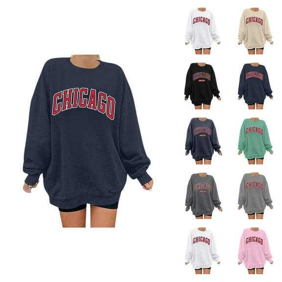 Women's Sweatshirts 2025 Chicago Sweatshirt Trendy Casual Crewneck Pullover Tops Streetwear Sweatshirt for Women