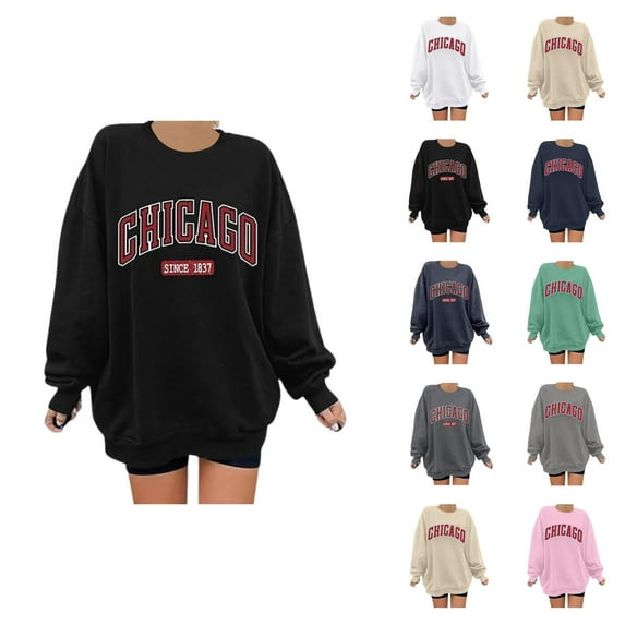 Women's Sweatshirts 2025 Chicago Sweatshirt Trendy Casual Crewneck Pullover Tops Streetwear Sweatshirt for Women