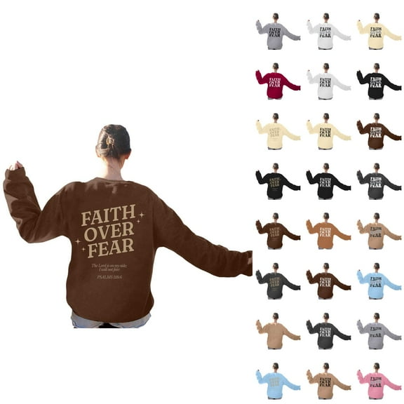 Women's Sweatshirts 2025 Faith Over Fear Sweatshirt Christian Sweatshirts Casual Pullover Tops Sweatshirt for Women