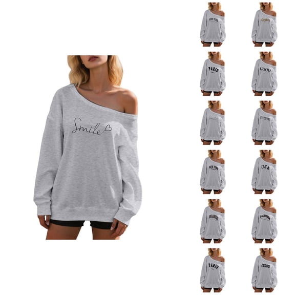 Women's Sweatshirts 2025 Fall Winter Fashion Graphic Sweatshirt Long Sleeve One Shoulder Pullover Sweatshirt for Women