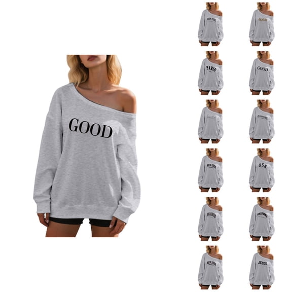 Women's Sweatshirts 2025 Fall Winter Fashion Graphic Sweatshirt Long Sleeve One Shoulder Pullover Sweatshirt for Women