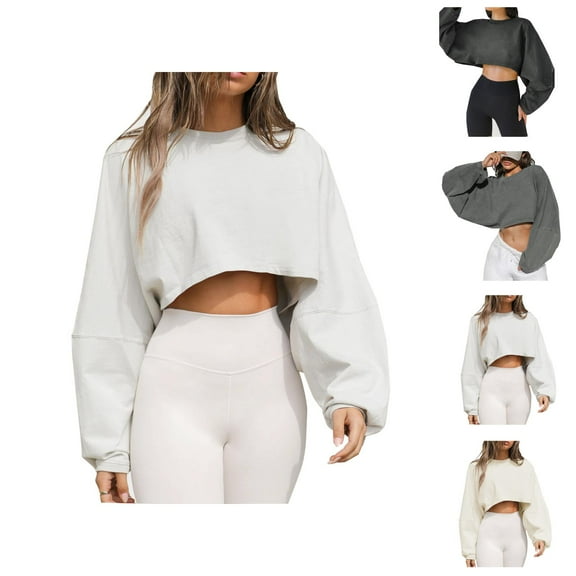 Women's Sweatshirts 2025 Fall Winter Long Sleeve Crewneck Cropped Sweatshirt Fashion Pullover Top Sweatshirt for Women