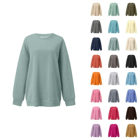 Women's Sweatshirts 2025 Fall Winter Long Sleeve Crewneck Drop Shoulder Plain Basic Pullover Tops Sweatshirt for Women