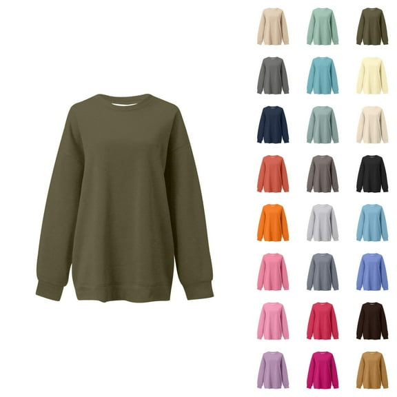 Women's Sweatshirts 2025 Fall Winter Long Sleeve Crewneck Drop Shoulder Plain Basic Pullover Tops Sweatshirt for Women