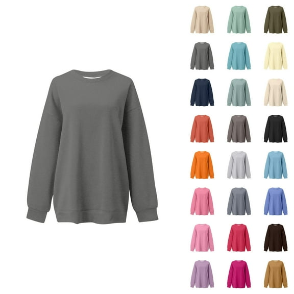Women's Sweatshirts 2025 Fall Winter Long Sleeve Crewneck Drop Shoulder Plain Basic Pullover Tops Sweatshirt for Women